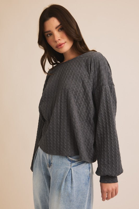 LONG SLEEVE BACK RUCHING CABLE TOP