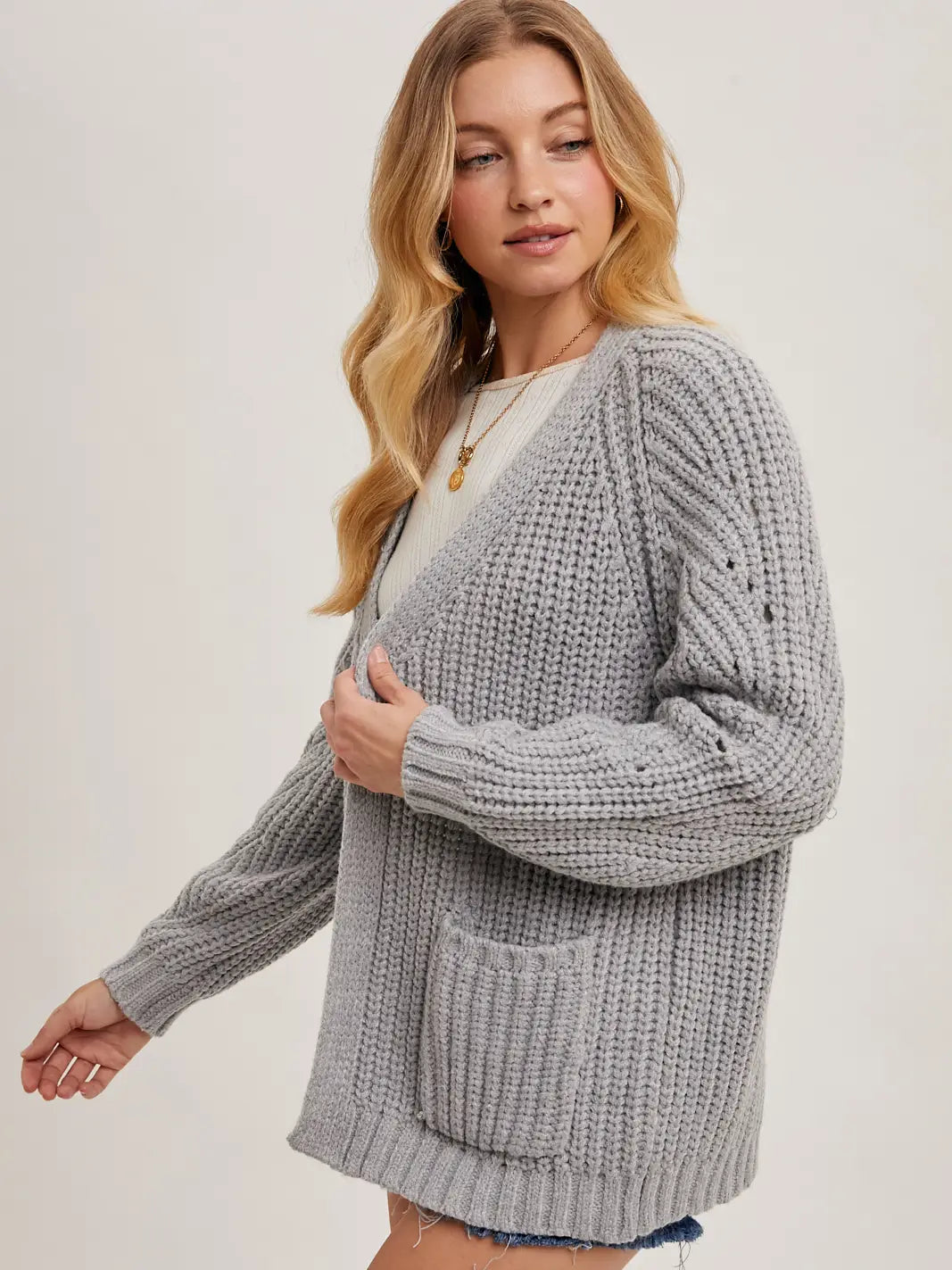 CHUNKY POINTELLE OPEN CARDIGAN