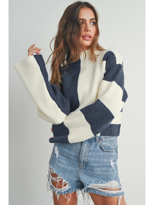COLORBLOCK MOCK TURTLE NECK SWEATER