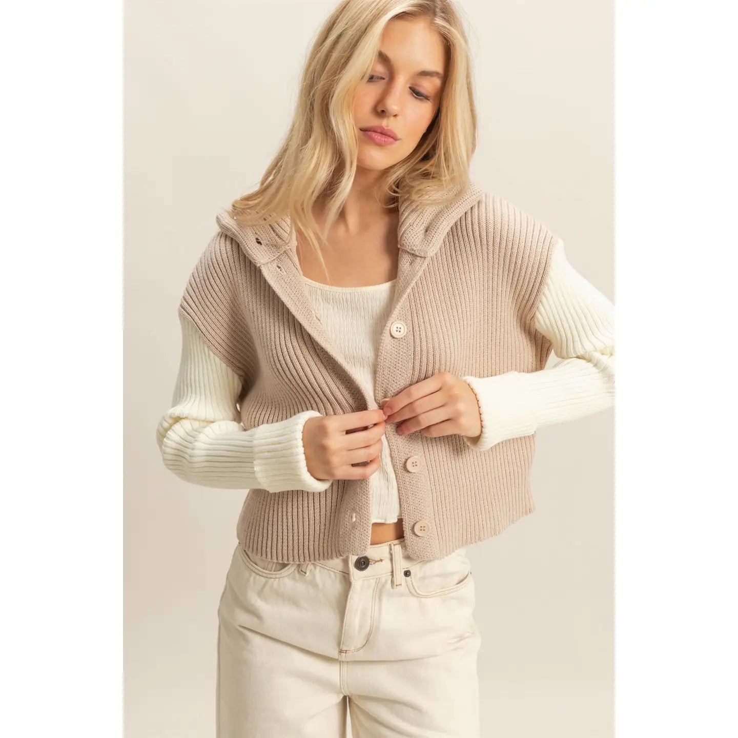CONTRAST SLEEVES SWEATER CARDIGAN