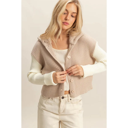 CONTRAST SLEEVES SWEATER CARDIGAN