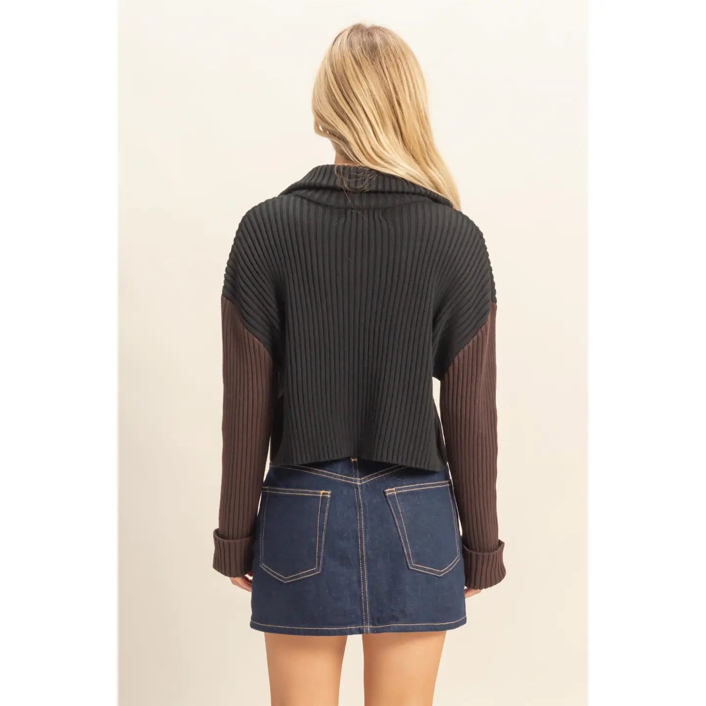 CONTRAST SLEEVES SWEATER CARDIGAN