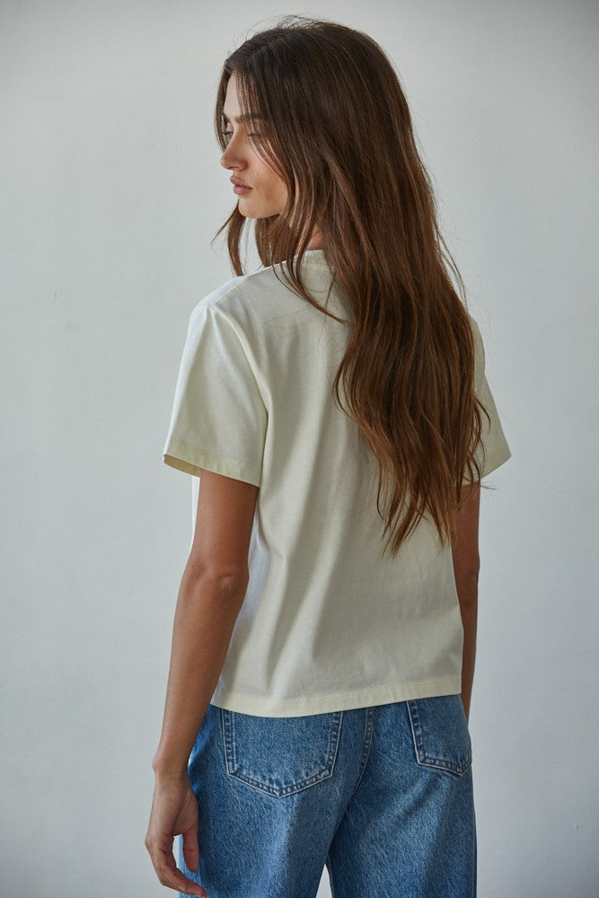 KNIT COTTON ROUND NECK SHORT SLEEVE TOP