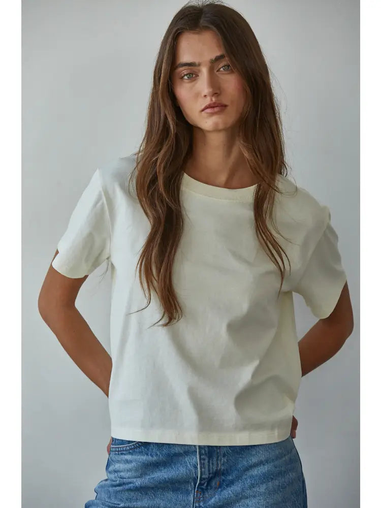 KNIT COTTON ROUND NECK SHORT SLEEVE TOP