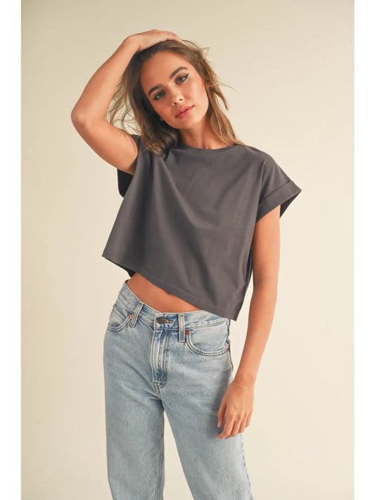 ROUND NECK CUFFED SLEEVE  TOP