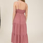 STRIPE FRONT TIE CUT-OUT TIERED MIDI SUNDRESS