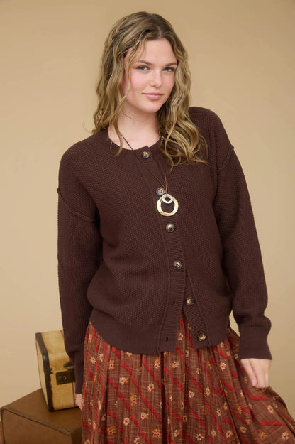 EXPOSED SEAM BUTTON DOWN KNIT CARDIGAN