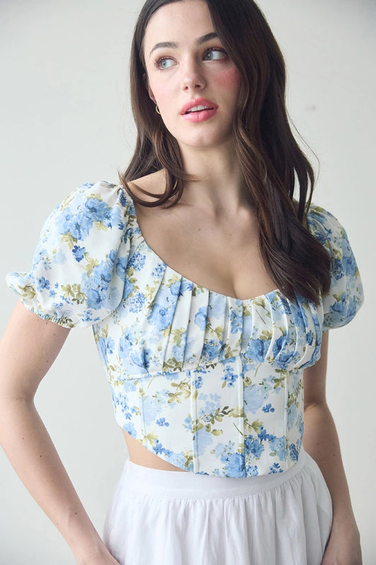 FLORAL CORSET WAIST CROP TOP