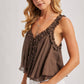 GATHERED STRAP RAW-EDGE FLOWY TOP