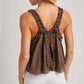 GATHERED STRAP RAW-EDGE FLOWY TOP