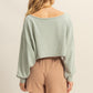 FRAYED DETAIL LONG SLEEVE CROP TOP
