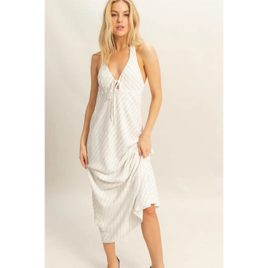 STRIPED HALTER MAXI DRESS