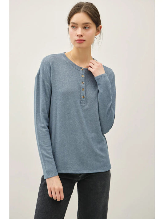 HACCI LONG SLEEVE HENLEY TOP