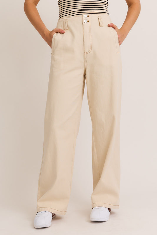 HIGH WAIST POCKET DETAIL WIDE LEG PANTS