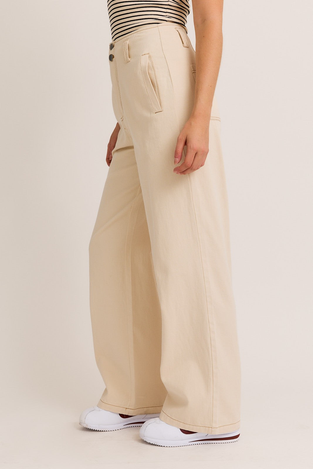 HIGH WAIST POCKET DETAIL WIDE LEG PANTS