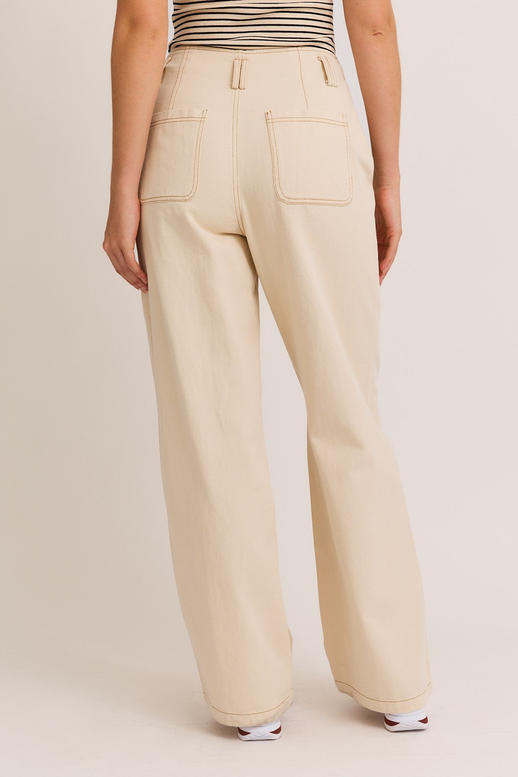 HIGH WAIST POCKET DETAIL WIDE LEG PANTS
