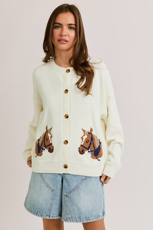 HORSE GRAPHIC LONG SLEEVE CARDIGAN