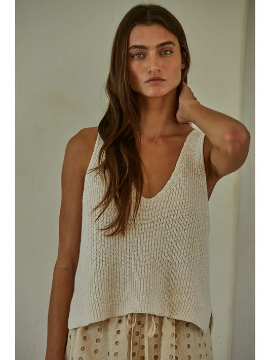 KNIT SWEATER COTTON V NECK TANK