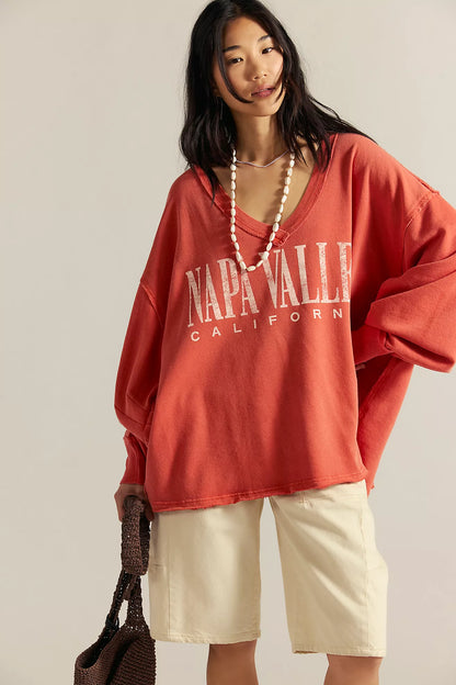 FREE PEOPLE WTF VENICE V NECK GRAPHIC