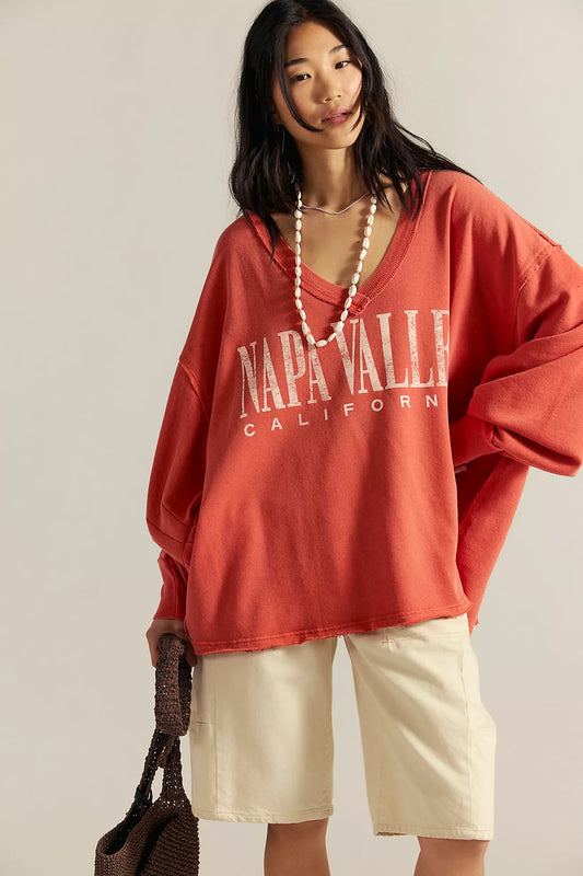 FREE PEOPLE WTF VENICE V NECK GRAPHIC