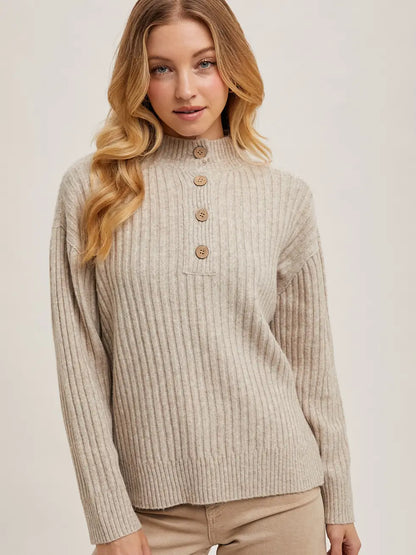 HENLEY KNIT PULLOVER SWEATER