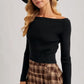 OFF SHOULDER LS RIBBED KNIT TOP