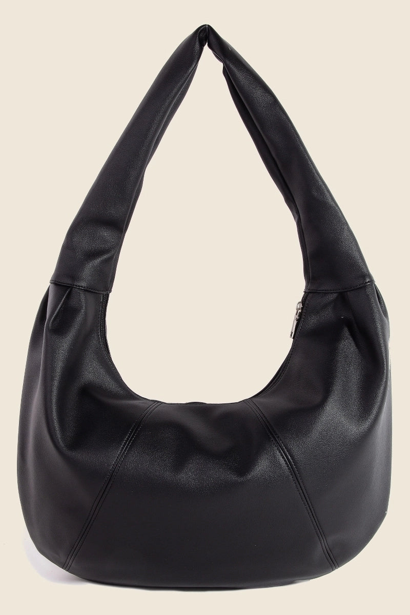 PANEL STITCH CRESCENT FAUX LEATHER SHOULDER BAG