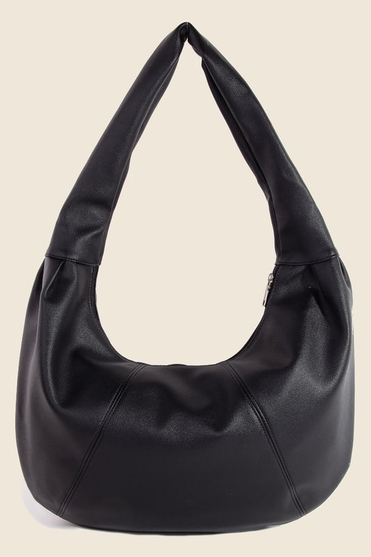 PANEL STITCH CRESCENT FAUX LEATHER SHOULDER BAG