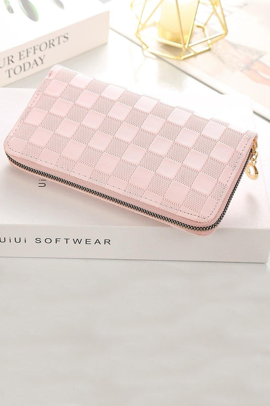 CHECKERED  LEATHER  LONG WALLET