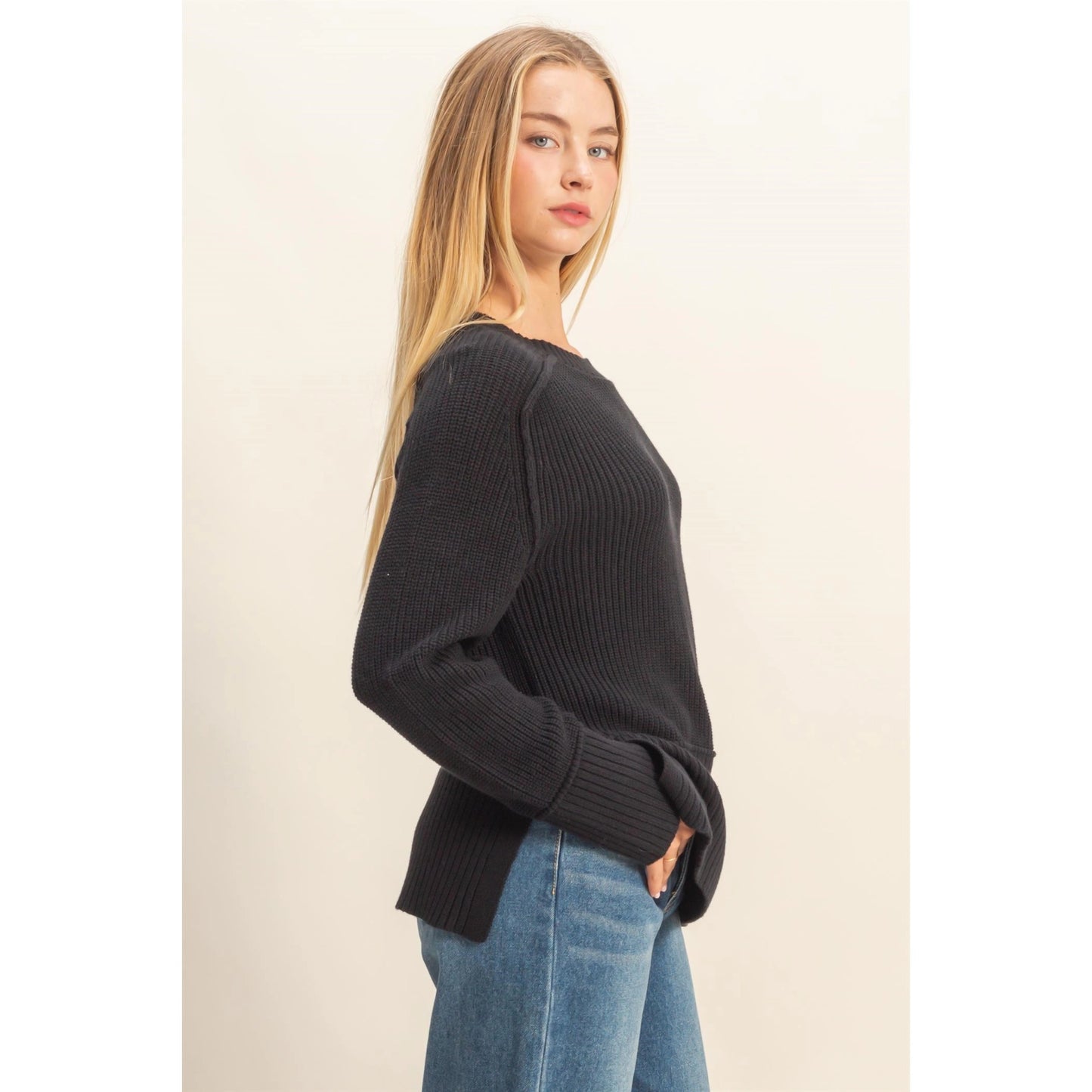 RAGLAN SIDE SLIT SWEATER