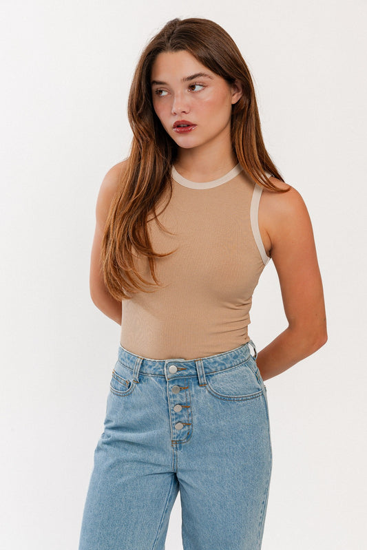 ROUND NECK SLEEVELESS RIBBED BODYSUIT