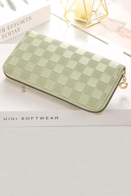CHECKERED  LEATHER  LONG WALLET