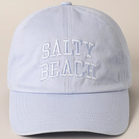 SALTY BEACH TEXT EMBROIDERY BASEBALL CAP
