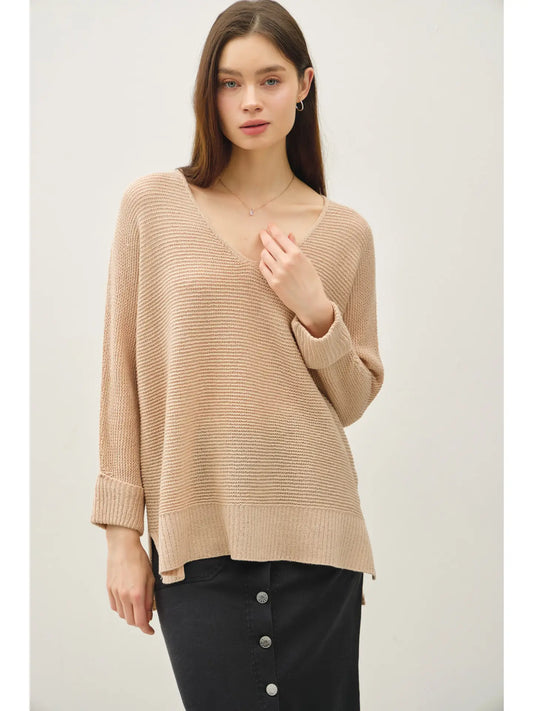V-NECK DOLMAN SLEEVE SWEATER
