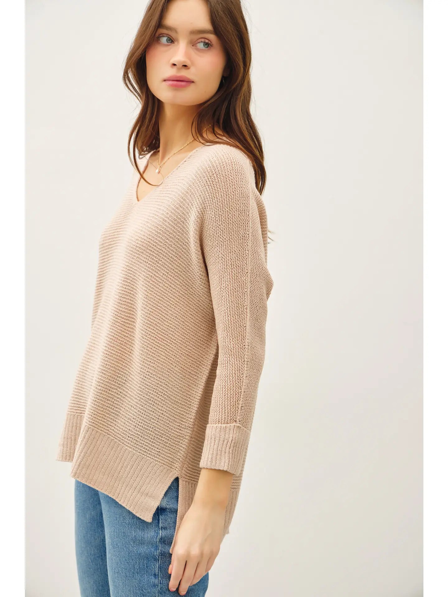 V-NECK DOLMAN SLEEVE SWEATER
