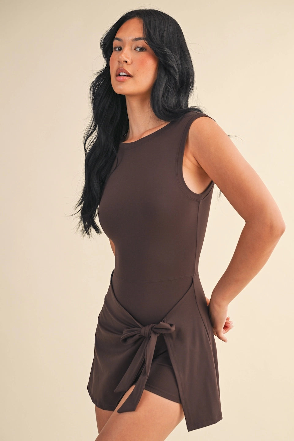 SLEEVELESS WRAP TIE FRONT DRESS