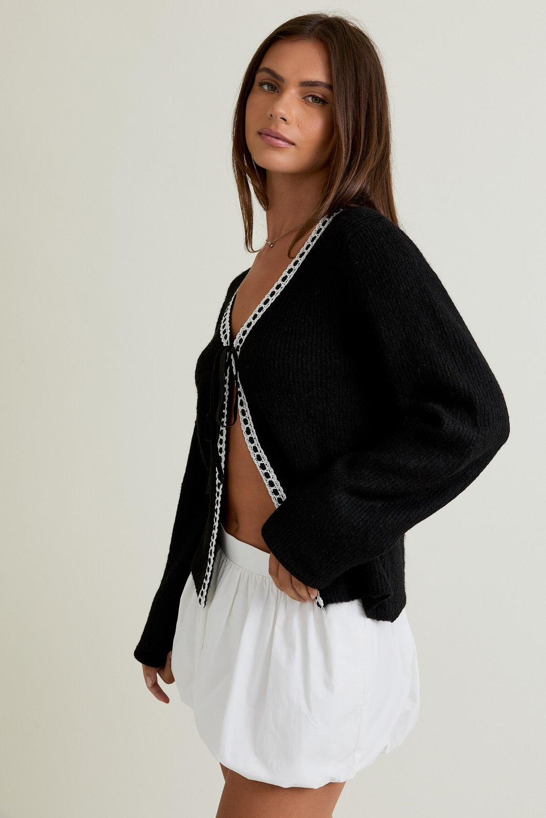 SWEATER CARDIGAN WITH TRIM DETAIL