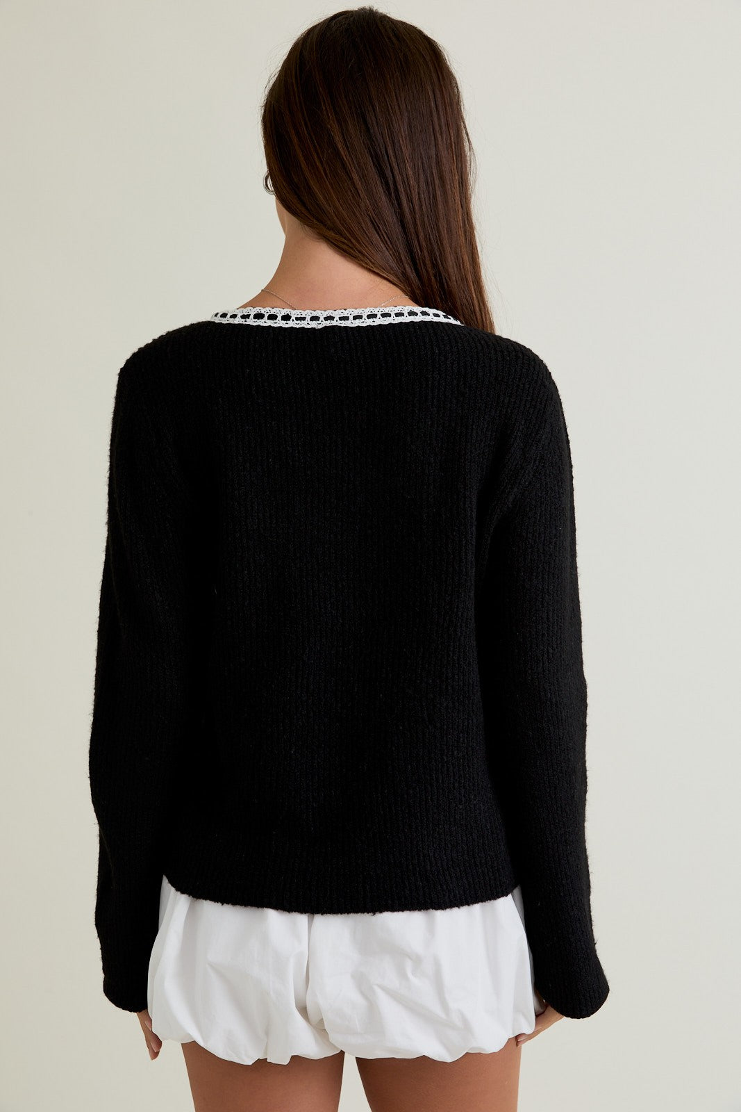 SWEATER CARDIGAN WITH TRIM DETAIL