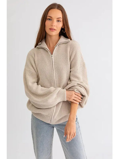 ZIP UP OVERSIZED SWEATER CARDIGAN