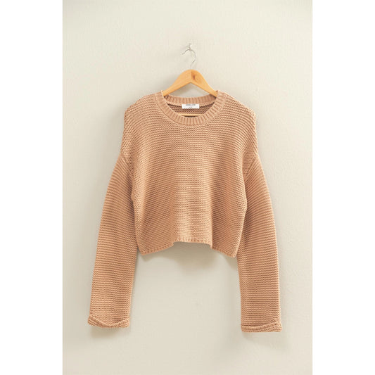 TEXTURED KNIT DROP SHOULDER SWEATER