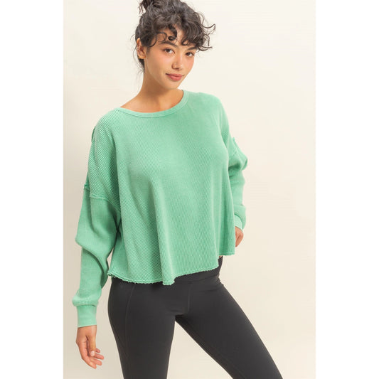MINERAL WASHED WAFFLE KNIT TOP