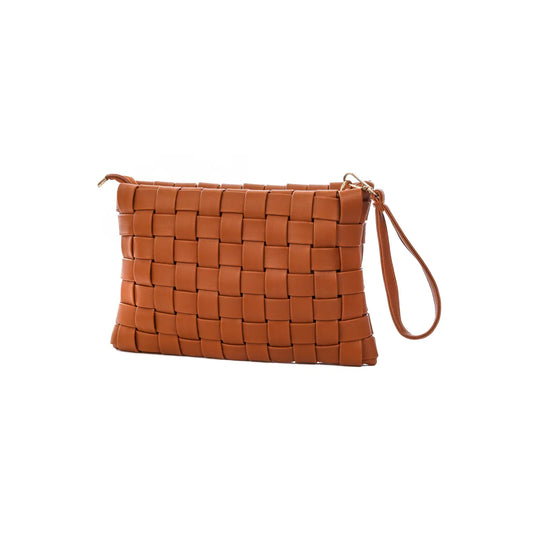 FAUX LEATHER BASKET WEAVE BAG