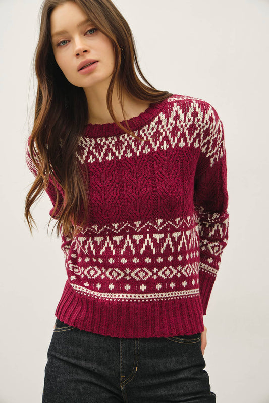 FAIR ISLE CABLE KNIT SWEATER