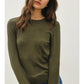 RIBBED CREWNECK LONG SLEEVE BASIC TOP