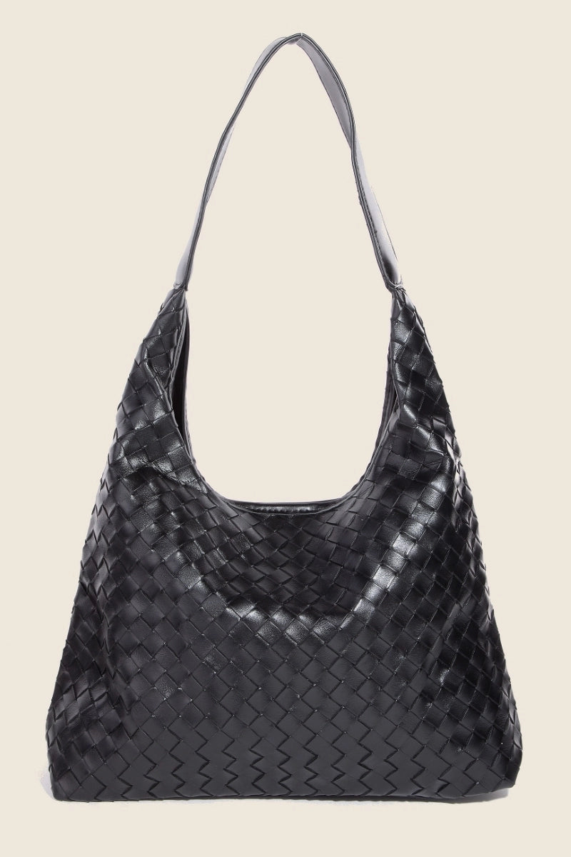 WOVEN FAUX LEATHER TOTE