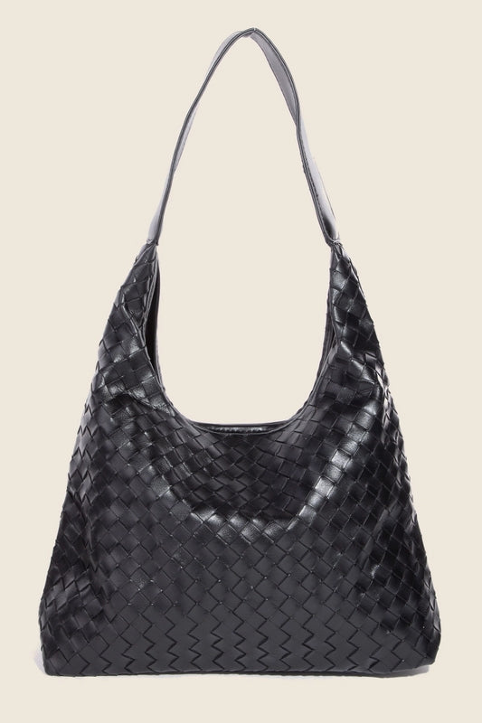 WOVEN FAUX LEATHER TOTE